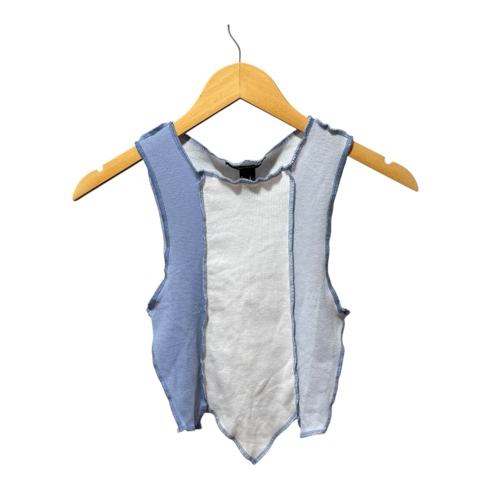 Forever 21 Tank Top‎ Women Small Blue Excellent Patchwork Ribbed Crop Top